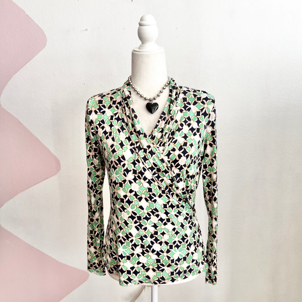 Charter Club Green Wrap Top‎ 90s Y2K 2000s Minimalist Retro Small